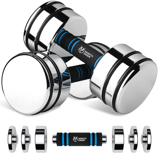 Steel Dumbbells Ultracompact & Adjustable Chrome Dumbbell with Foam Handles 5Lb 10Lb 15Lb 20Lb 30Lb 50Lb Home Gym Workout (Choice of Size)