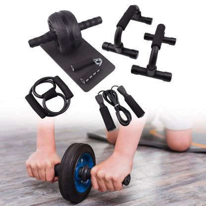 Abs Roller Wheel Indoor Fitness Equipment Set Home Gym Workout Chest Expander Black